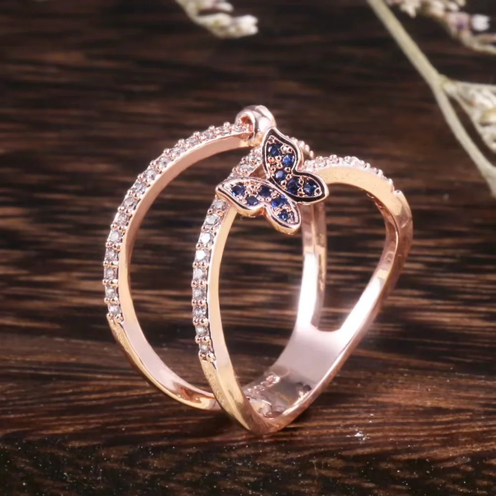 New Rose Gold Diamond Butterfly Beautiful Ring - Picture 5 of 5